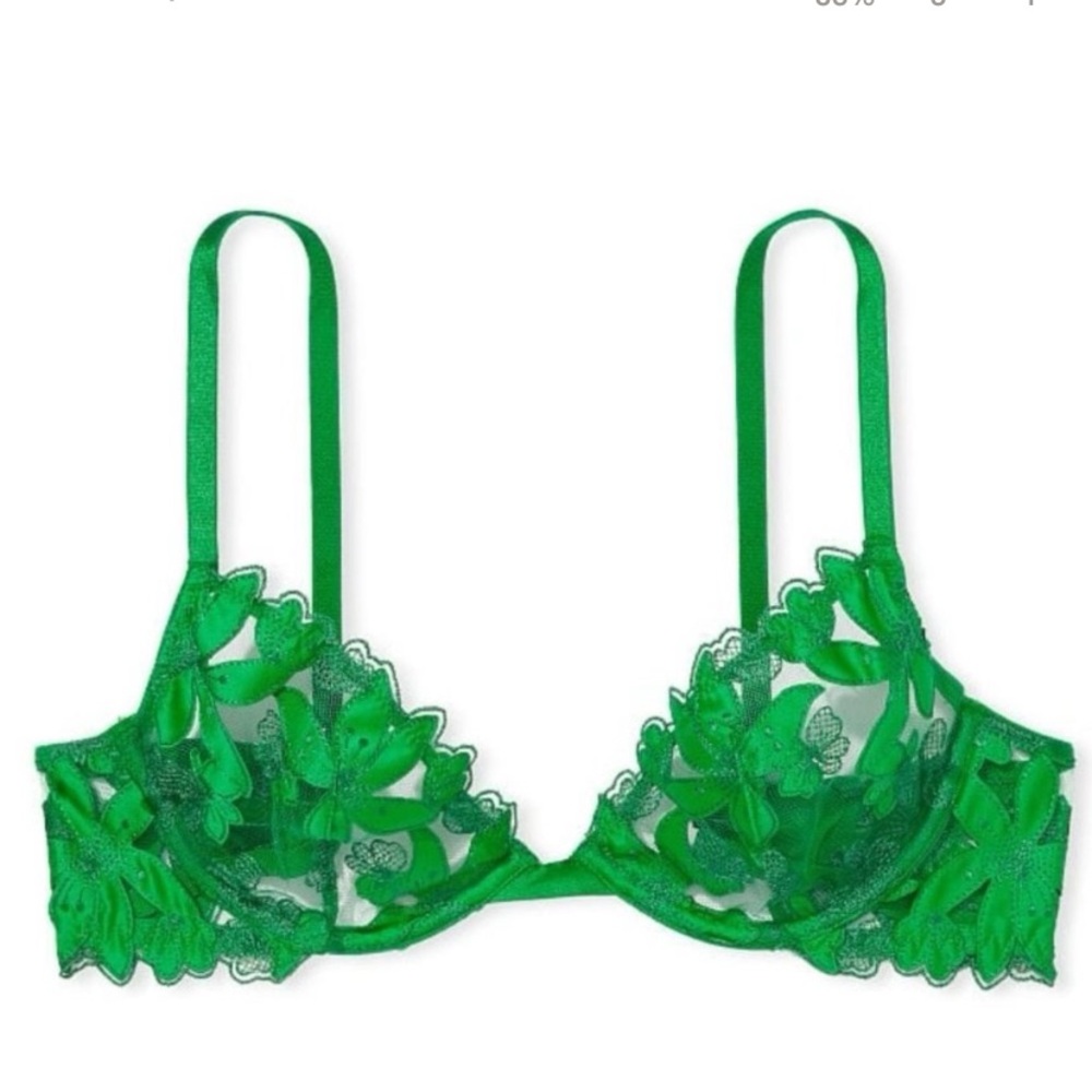 Victorias Secret Green Sheer Lace Unlined Demi Bra